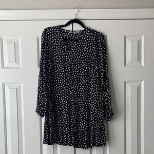 LOFT Black and White Floral Midi Dress